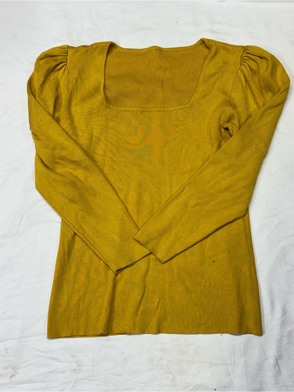 Square Neck Puff Sleeve Knit Top in Mustard
